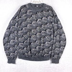 VTG 80s TSA Knit Sweater Mens XL Gray Geometric Oversized Coogi Style Preppy USA